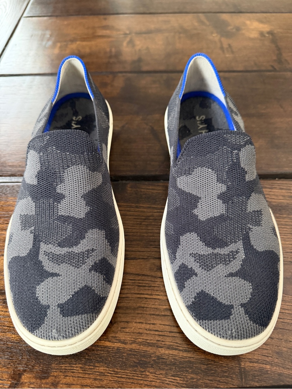 Rothy's Slip-On Knit Sneakers - Gray/Blue Camo with Blue Trim